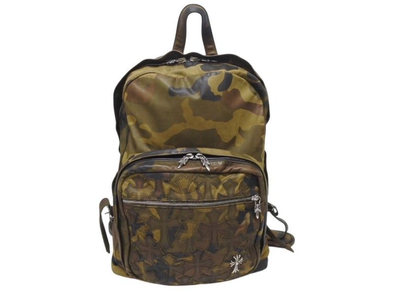 極美品 CHROME HEARTS クロムハーツ 7THグレード カモフラージュ リュック セメタリー クロスパッチ レザー カモ柄 迷彩 シルバー925 中古 4b005499