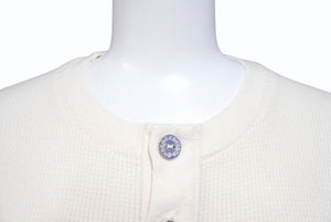 CHROME HEARTS クロムハーツ サーマル 半袖Tシャツ サイズL アイボリー コットン シルバ−925 CHロゴ刺繍 美品 中古 4b005504