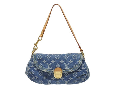 極美品 LOUIS VUITTON ルイヴィトン ミニプリーティ ハンドバッグ M95050 モノグラムデニム レザー ブルー 中古 4b005518