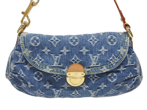極美品 LOUIS VUITTON ルイヴィトン ミニプリーティ ハンドバッグ M95050 モノグラムデニム レザー ブルー 中古 4b005518