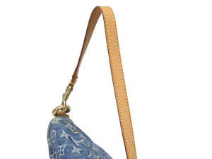 極美品 LOUIS VUITTON ルイヴィトン ミニプリーティ ハンドバッグ M95050 モノグラムデニム レザー ブルー 中古 4b005518