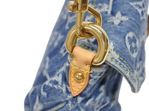 極美品 LOUIS VUITTON ルイヴィトン ミニプリーティ ハンドバッグ M95050 モノグラムデニム レザー ブルー 中古 4b005518