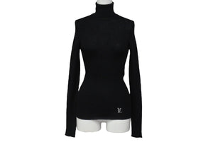 極美品 LOUIS VUITTON ルイヴィトン 長袖ニットセーター RW211W IQS FGKL22 サイズXS ウール シルク ブラック ロゴ 中古 4b005525