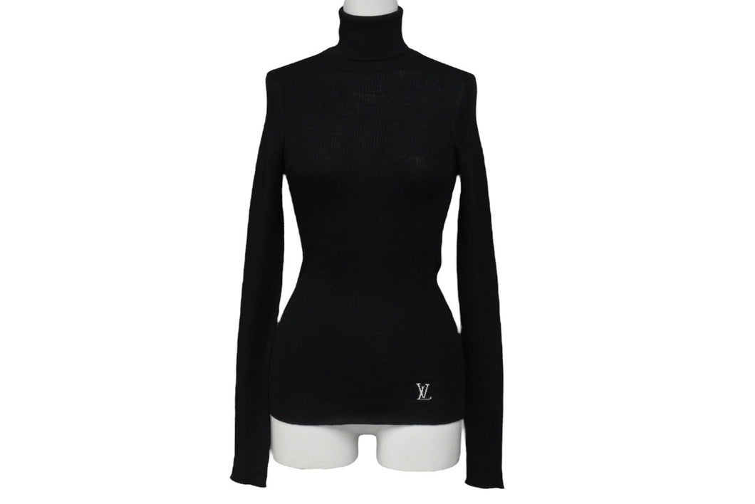 極美品 LOUIS VUITTON ルイヴィトン 長袖ニットセーター RW211W IQS FGKL22 サイズXS ウール シルク ブラック ロゴ 中古 4b005525