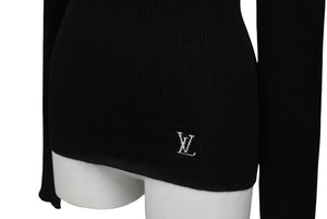極美品 LOUIS VUITTON ルイヴィトン 長袖ニットセーター RW211W IQS FGKL22 サイズXS ウール シルク ブラック ロゴ 中古 4b005525