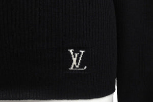 極美品 LOUIS VUITTON ルイヴィトン 長袖ニットセーター RW211W IQS FGKL22 サイズXS ウール シルク ブラック ロゴ 中古 4b005525
