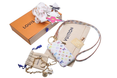 新品未使用 LOUIS VUITTON ルイヴィトン LVxTM スマホ フォンホルダー 村上隆 2025SS ホワイト マルチカラー PVC ゴールド金具 中古 4b005530