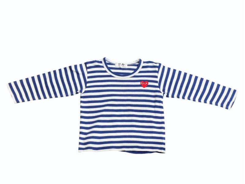 PLAY COMME des GARCONS KIDS プレイ コムデギャルソンキッズ BORDER LS TEE 長袖Tシャツ ホワイト ブルー 中古 4b005531