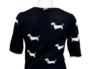 極美品 THOM BROWNE トムブラウン ニット・セーター ネイビー ホワイト コットン ナイロン FKA444A-Y3006-415 中古 4b005537