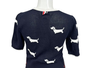 極美品 THOM BROWNE トムブラウン ニット・セーター ネイビー ホワイト コットン ナイロン FKA444A-Y3006-415 中古 4b005537