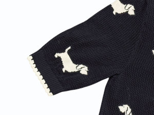 極美品 THOM BROWNE トムブラウン ニット・セーター ネイビー ホワイト コットン ナイロン FKA444A-Y3006-415 中古 4b005537