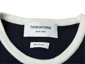 極美品 THOM BROWNE トムブラウン ニット・セーター ネイビー ホワイト コットン ナイロン FKA444A-Y3006-415 中古 4b005537