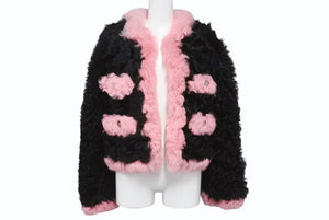 極美品 CHANEL シャネル ラムファージャケット ココマーク 2021 ピンク ブラック サイズ34 P71634C63182 中古 4b005543