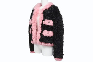 極美品 CHANEL シャネル ラムファージャケット ココマーク 2021 ピンク ブラック サイズ34 P71634C63182 中古 4b005543