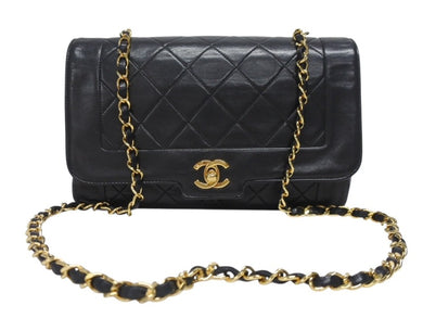 CHANEL シャネル マトラッセ25 ダイアナ Sフラップ Sチェーンショルダーバッグ 7番台 ココマーク ラムスキン ブラック 美品 中古 4b005549