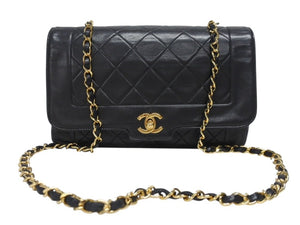 CHANEL シャネル マトラッセ25 ダイアナ Sフラップ Sチェーンショルダーバッグ 7番台 ココマーク ラムスキン ブラック 美品 中古 4b005549