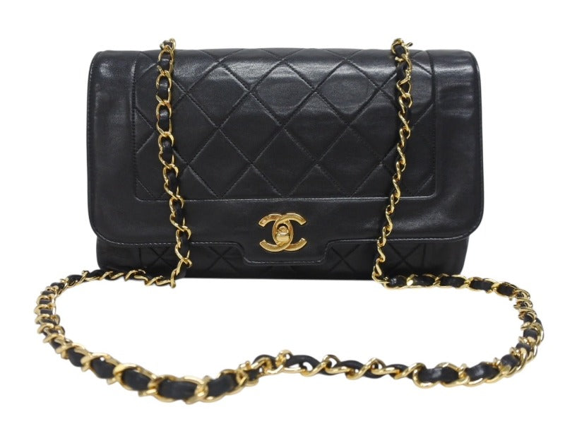 CHANEL シャネル マトラッセ25 ダイアナ Sフラップ Sチェーンショルダーバッグ 7番台 ココマーク ラムスキン ブラック 美品 中古 4b005549