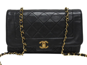 CHANEL シャネル マトラッセ25 ダイアナ Sフラップ Sチェーンショルダーバッグ 7番台 ココマーク ラムスキン ブラック 美品 中古 4b005549