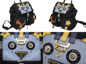 PRADA プラダ リュック テスート ロボット パッチ トライアングルロゴ 1BZ811 ナイロン レザー ブラック マルチカラー 美品 中古 4b005584