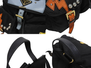 PRADA プラダ リュック テスート ロボット パッチ トライアングルロゴ 1BZ811 ナイロン レザー ブラック マルチカラー 美品 中古 4b005584