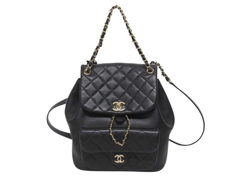 新品同様 CHANEL シャネル リュック バックパック ココマーク キルティング ブラック ランダム番台 中古 4b005592