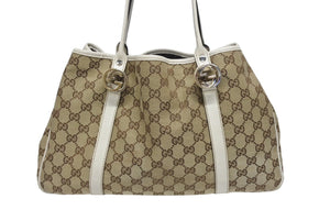 GUCCI グッチ GGキャンバス ハンドバッグ トートバッグ 232957 493492 キャンバス レザー ベージュ ゴールド シルバー金具 美品 中古 4b005594