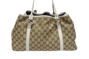 GUCCI グッチ GGキャンバス ハンドバッグ トートバッグ 232957 493492 キャンバス レザー ベージュ ゴールド シルバー金具 美品 中古 4b005594