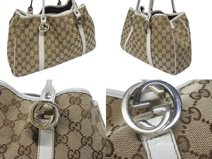 GUCCI グッチ GGキャンバス ハンドバッグ トートバッグ 232957 493492 キャンバス レザー ベージュ ゴールド シルバー金具 美品 中古 4b005594