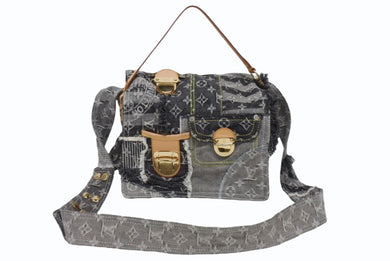 新品同様 LOUISVUITTON ルイヴィトン パッチワーク ポスティ メッセンジャーバッグ M95375 モノグラムデニム グレー 中古 4b005595