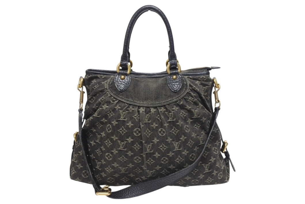 LOUIS VUITTON ルイヴィトン ネオカヴィ GM ハンドバッグ M95352 モノグラムデニム ブラック レザー ゴールド金具 美品 中古 4b005596