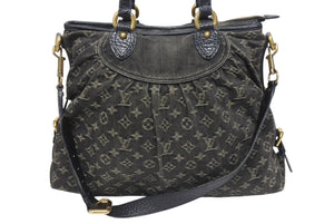 LOUIS VUITTON ルイヴィトン ネオカヴィ GM ハンドバッグ M95352 モノグラムデニム ブラック レザー ゴールド金具 美品 中古 4b005596