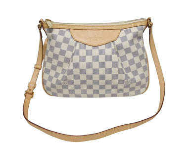 新品同様 LOUIS VUITTON ルイヴィトン シラクーサPM ショルダーバッグ N41113 ダミエアズールキャンバス ホワイト ベージュ 中古 4b005597