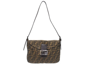 極美品 FENDI フェンディ マンマバケット ワンショルダーバッグ ズッカ柄 キャンバス レザー ブラウン シルバー金具 美品 中古 4b005602