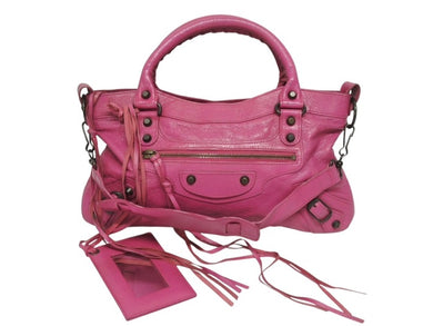 BALENCIAGA バレンシアガ ザシティ ショルダーバッグ ハンドバッグ 2way 115748 シープスキン ピンク 美品 中古 4b005603