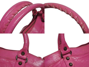 BALENCIAGA バレンシアガ ザシティ ショルダーバッグ ハンドバッグ 2way 115748 シープスキン ピンク 美品 中古 4b005603