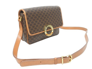 CELINE セリーヌ マカダム デカサークル金具 フラップ ショルダーバッグ M13 イタリア製 ブラウン ゴールド金具 美品 中古 4b005605