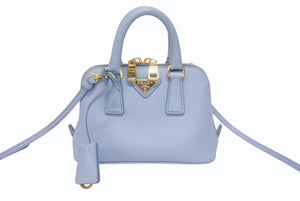極美品 PRADA プラダ 2WAY ミニハンドバッグ ショルダーバッグ BL0851 サフィアーノレザー ブルー ゴールド金具 中古 4b005614