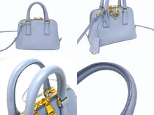 Load image into Gallery viewer, 極美品 PRADA プラダ 2WAY ミニハンドバッグ ショルダーバッグ BL0851 サフィアーノレザー ブルー ゴールド金具 中古 4b005614