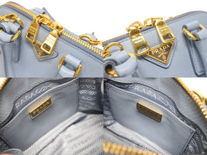 極美品 PRADA プラダ 2WAY ミニハンドバッグ ショルダーバッグ BL0851 サフィアーノレザー ブルー ゴールド金具 中古 4b005614
