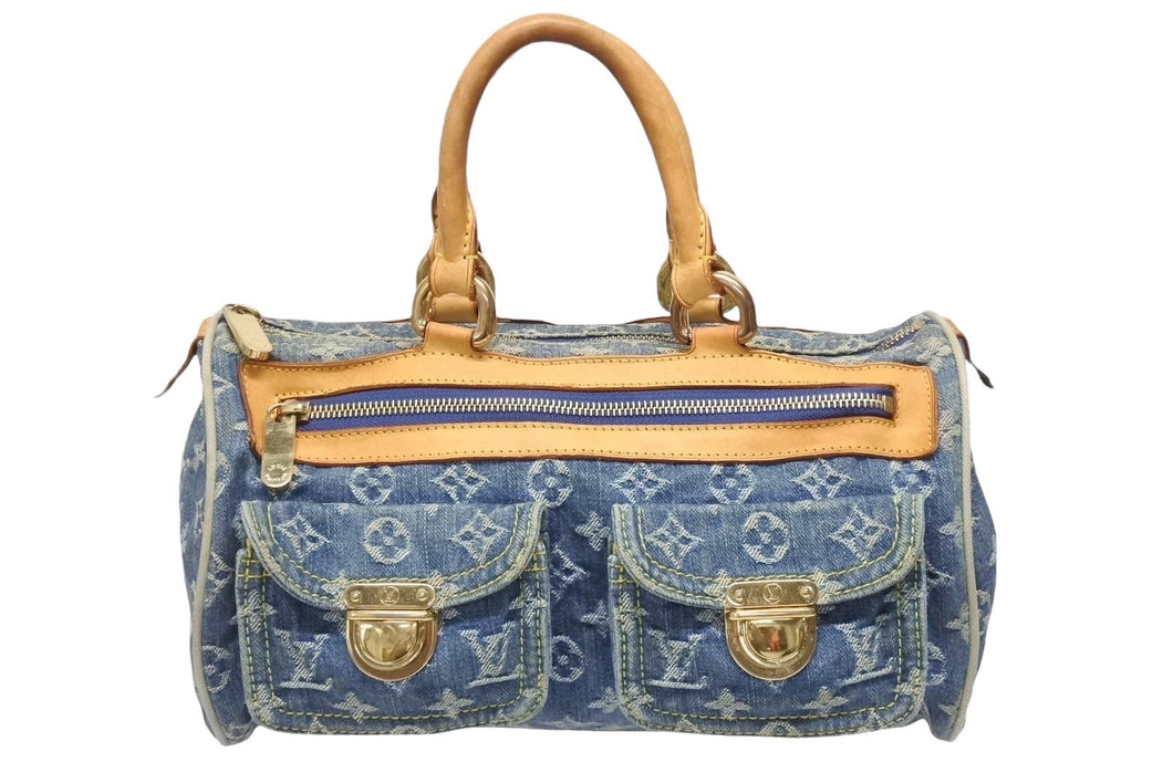 LOUIS VUITTON ルイヴィトン ネオスピーディ ハンドバッグ M95019 モノグラム デニム インディゴブルー ゴールド金具 美品 中古 4b005621