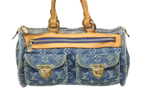 LOUIS VUITTON ルイヴィトン ネオスピーディ ハンドバッグ M95019 モノグラム デニム インディゴブルー ゴールド金具 美品 中古 4b005621