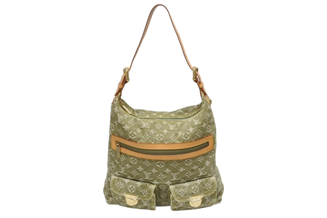 極美品 LOUIS VUITTON ルイヴィトン バギーGM ワンショルダーバッグ M95211 モノグラム デニム カーキ ゴールド金具 中古 4b005632
