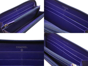 極美品 CHANEL シャネル ラウンドファスナーウォレット 長財布 22番台 パテントレザー エナメル パープル シルバー金具 中古 4b005657