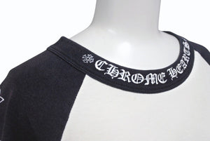 CHROME HEARTS クロムハーツ ラグラン 七分袖Tシャツ サイズM ホワイト ブラック ネックロゴ オールドクロス ホースシュー 良品 中古 4b005660
