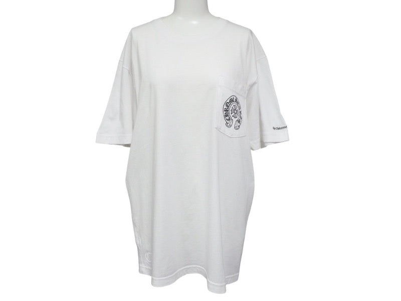CHROME HEARTS クロムハーツ 半袖Tシャツ サイズL ホースシュー スクロールラベルロゴ プリント ホワイト 新型 美品 中古 4b005664