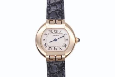 極美品 CARTIER カルティエ 腕時計 エリプスアールデコSM クォーツ 金無垢 W1513656 K18イエローゴールド レザー ブラック 中古 4b005668