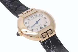 極美品 CARTIER カルティエ 腕時計 エリプスアールデコSM クォーツ 金無垢 W1513656 K18イエローゴールド レザー ブラック 中古 4b005668
