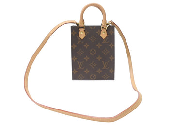 極美品 LOUIS VUITTON ルイヴィトン プティット サックプラ ハンドバッグ M69442 2WAY モノグラム ブラウン ゴールド金具 中古 4b005673