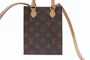 極美品 LOUIS VUITTON ルイヴィトン プティット サックプラ ハンドバッグ M69442 2WAY モノグラム ブラウン ゴールド金具 中古 4b005673
