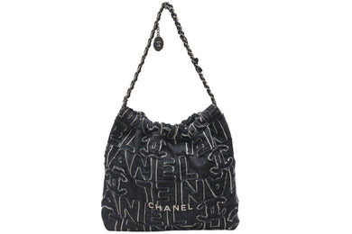 極美品 CHANEL シャネル シャネル22 スモール チェーンショルダーバッグ AS3260 ランダム番台 24AW ココマーク デニム ブラック 中古 4b005676